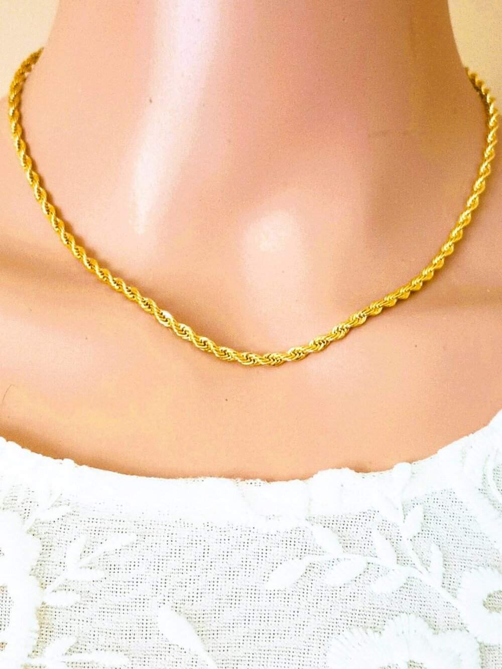 Gold Rope Chain Necklace 16" Women's Dainty Collar Jewelry